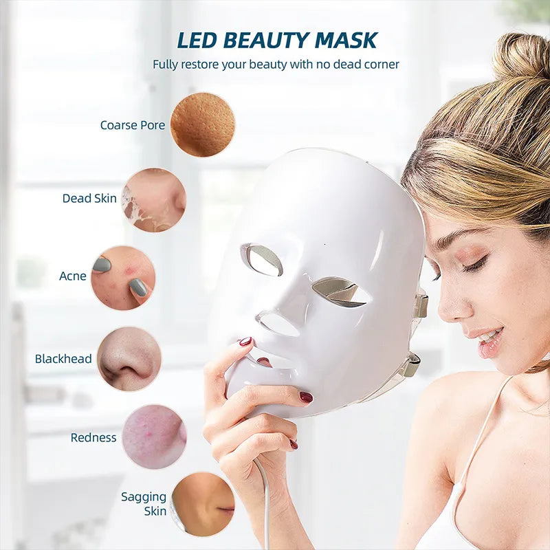 Photon Skin Rejuvenation LED Mask – Red & Blue Light Acne Treatment & Cleansing Device